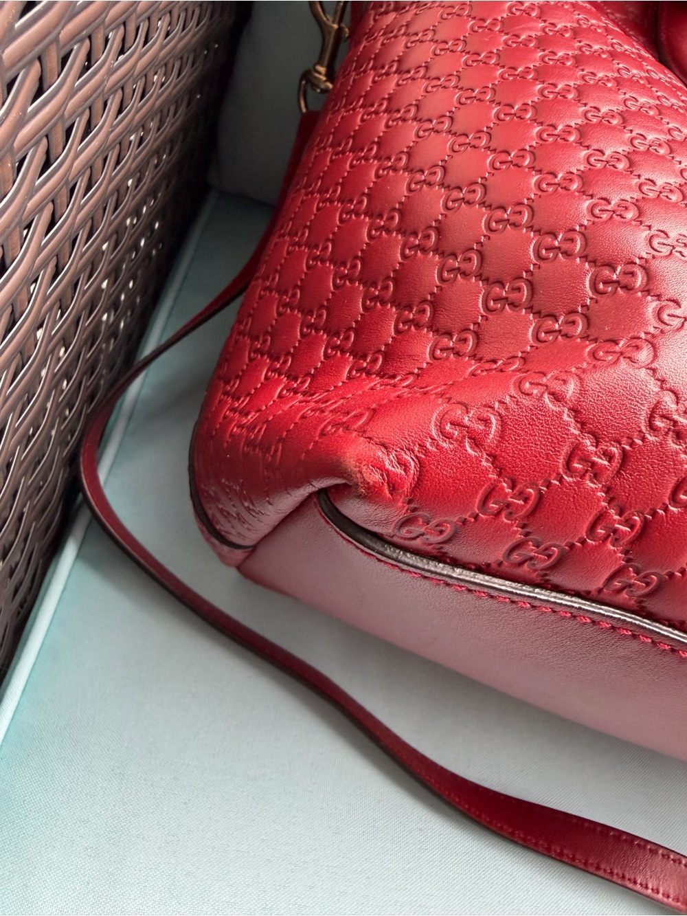 Gucci Embossed Red Leather Shoulder Bag - Picture 16 of 16